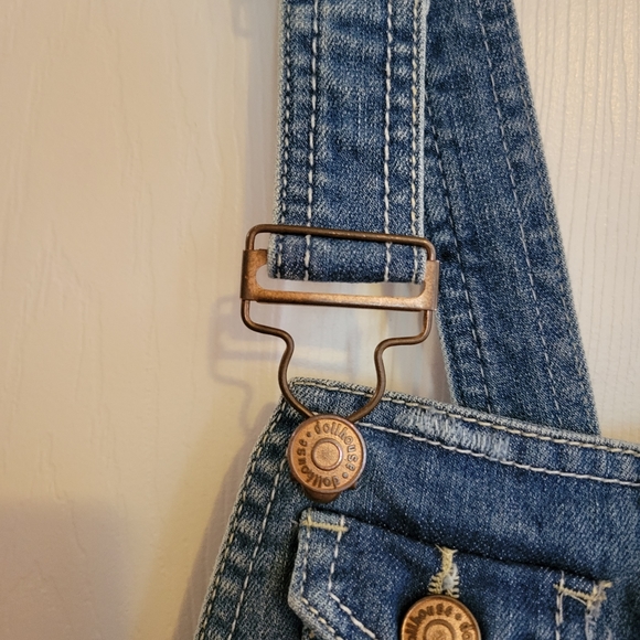 Medium wash denim blue distressed overall romper shortalls overalls Dollhouse XS - Picture 2 of 11